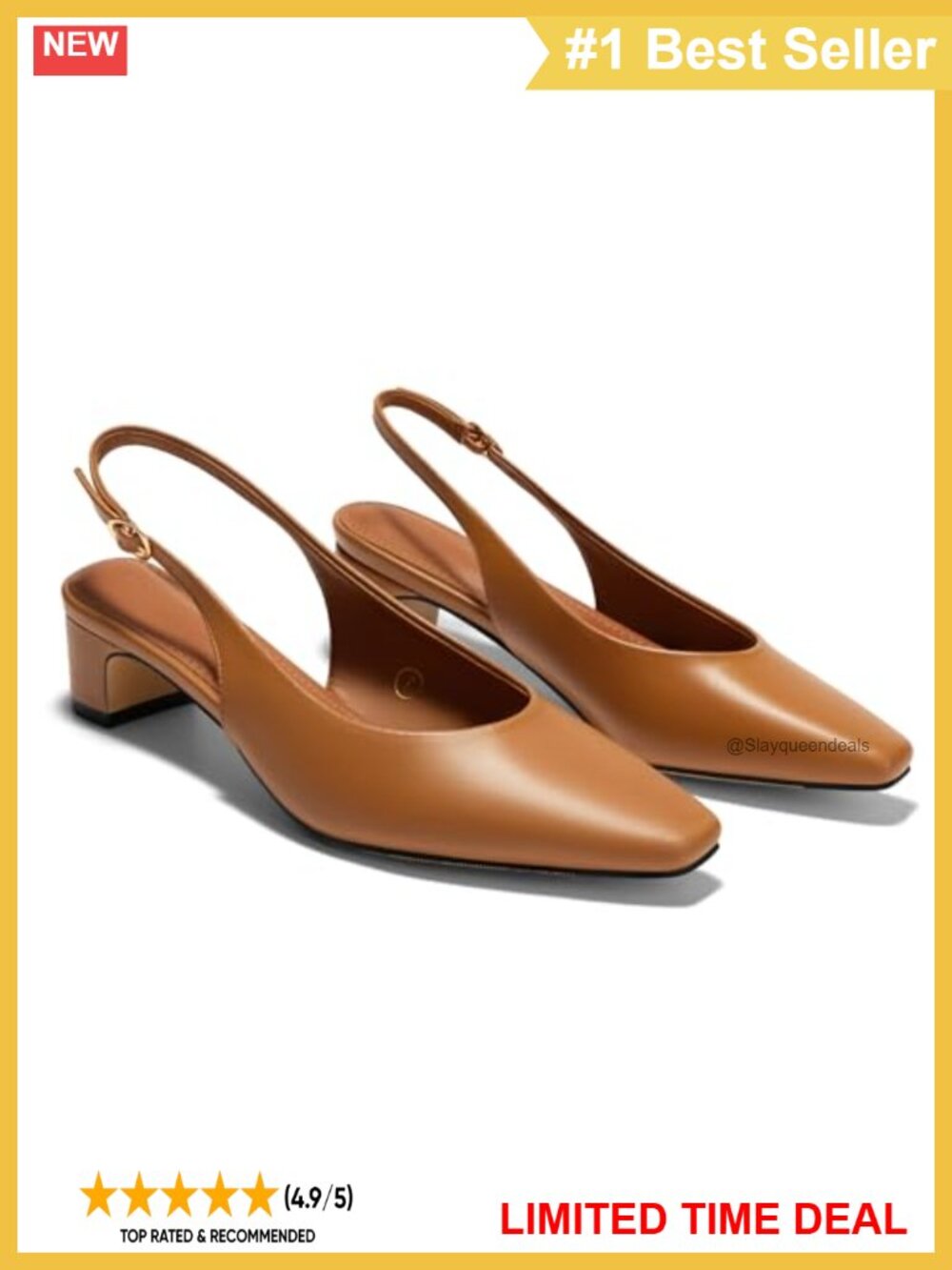 Faux Leather Slingback Pumps Block Heel Closed Toe Work Office Dress Shoes
